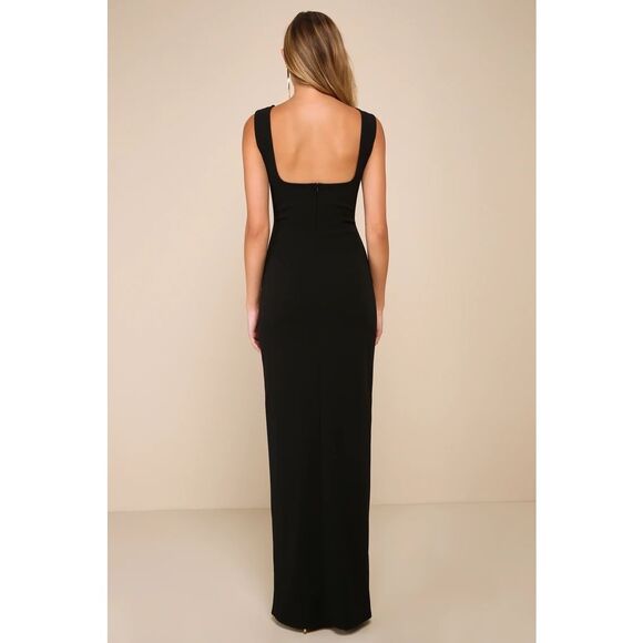 Lulus Inspiring Allure Black Square Neck Column Maxi Dress Size M NWT - Picture 2 of 13